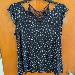 Maurices Black Floral Lace-Trim Camisole Top